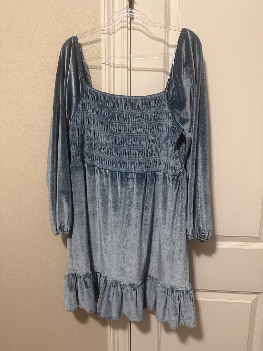 NWT LC Lauren Conrad Light Blue Velvet Long Sleeve Dress